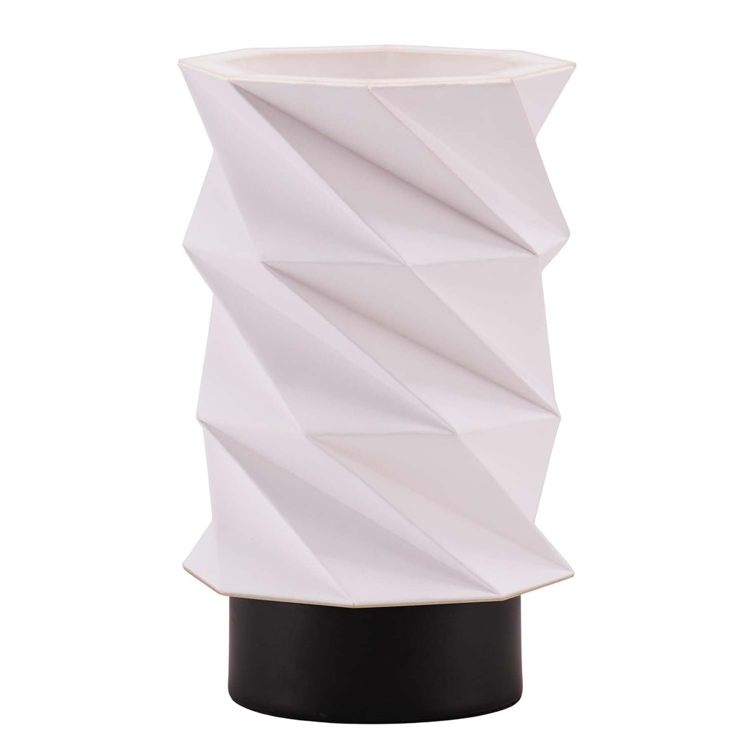 Modern Unique Matte Black Table Lamp with Foldable White Geometric Shade by H...