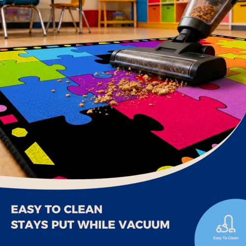 Booooom Jackson Colorful Rainbow Classroom Rug - 7'6" x 13'1" Large Carpet with 24 Spots for Preschool, Elementary, Daycare - Non-Slip Backing, Seating Squares for Circle Time & Reading - image 6