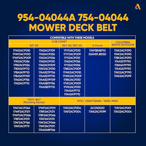 Image of 954-04044A 754-04044 Mower Deck Belt - Compatible with MTD Cub Cadet RZT50 ZT50 ZT5000 ZYT22 Craftsman ZTL7000 Troy Bilt Mustang 50 Zero Turn Mowers | Aramid Cord | 1 /2 inch x 134 inch