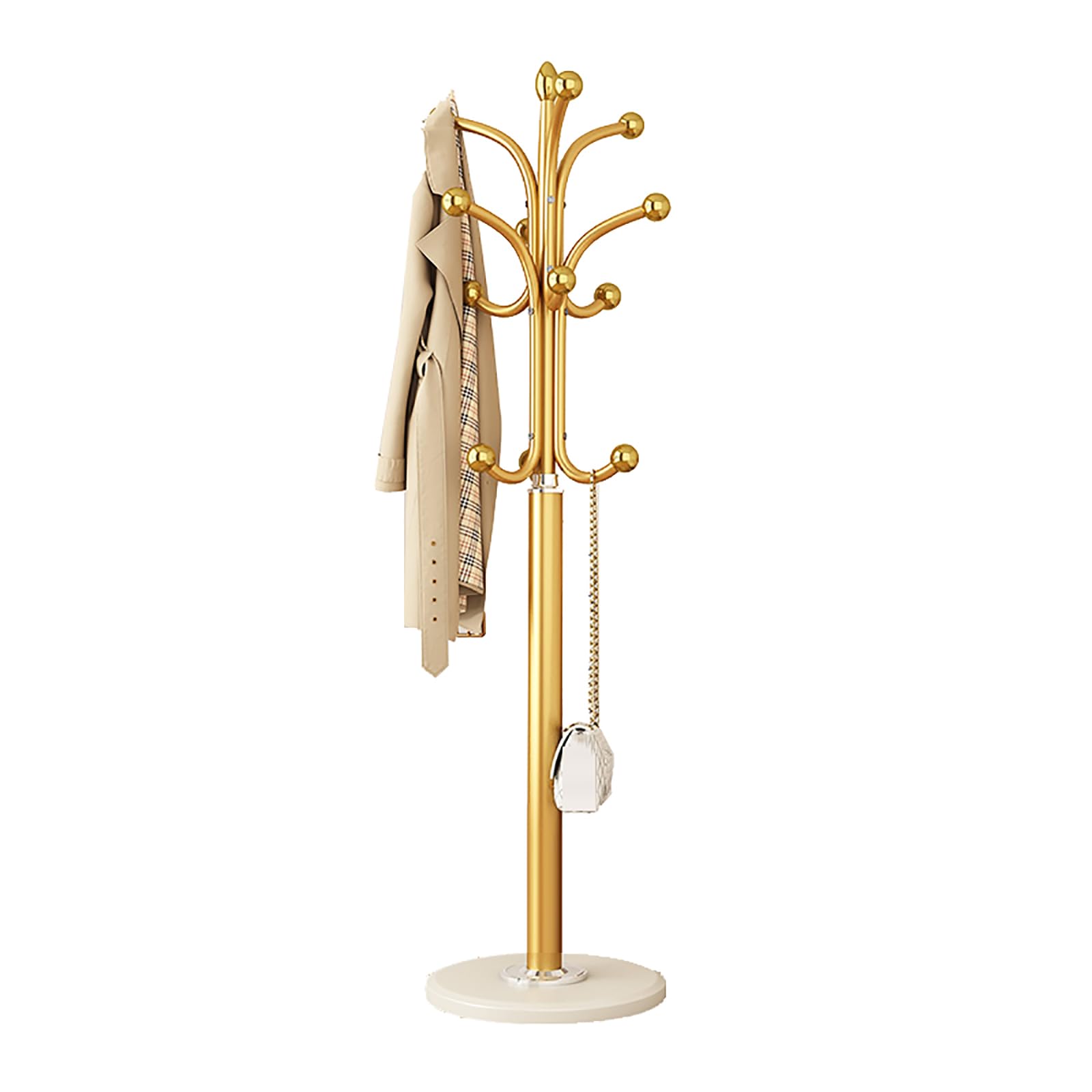 Gueifd Gold Metal Coat Rack Stand With Natural Marble Base, Freestanding Hall Tree With 12 Hooks For Clothes, Bags, Scarfs, Sturdy Coat Hanger Stand For Entryway, Hallway, Bedroom(180Cm/70.8Inch, )