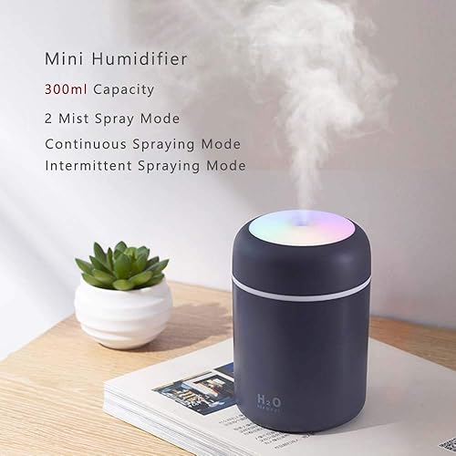 Miniatura 3 de Humidificador de niebla fría, mini humidificador portátil de 10.1 fl oz con luz nocturna LED multicolor, 2 modos de niebla y apagado automático,