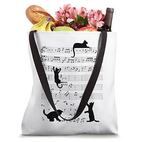 Bolso tote con diseño de gatito lindo tocando una nota musical y una clave de sol miniatura 4