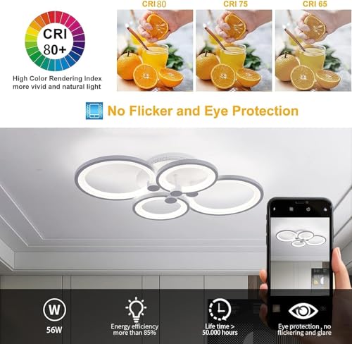 Image of Desidiya 42W LED 4 Square Ceiling Light with Remote, 3 Color Dimmable | Premium acrylic and metal construction with CRI 80+ for brighter, natural and flicker-free illumination.