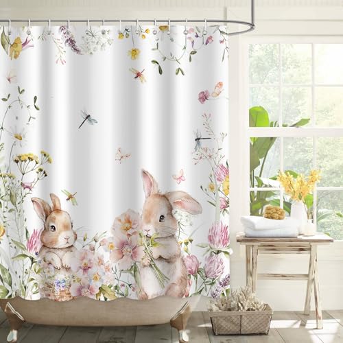 APROPHIC Duschvorhang Frühling Ostern Kaninchen, Niedliche Hase Blume...