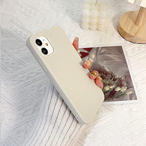 Nititop Compatible For Iphone 11 Case Cute For Women Girls Woven Pattern Braid Design Solid Color Soft Silicone Shockproof Cover-Apricot White #TOP5