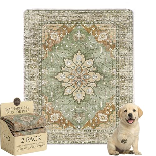 Image of Washable Pee Pads for Dogs,Great Urine Absorbent Reusable Puppy Training Pads,Waterproof,Leak-Proof & Non-Slip Potty Pads for Whelping,Crate,Playpen,Bed.(Green Floral,31 inchx36 inch)