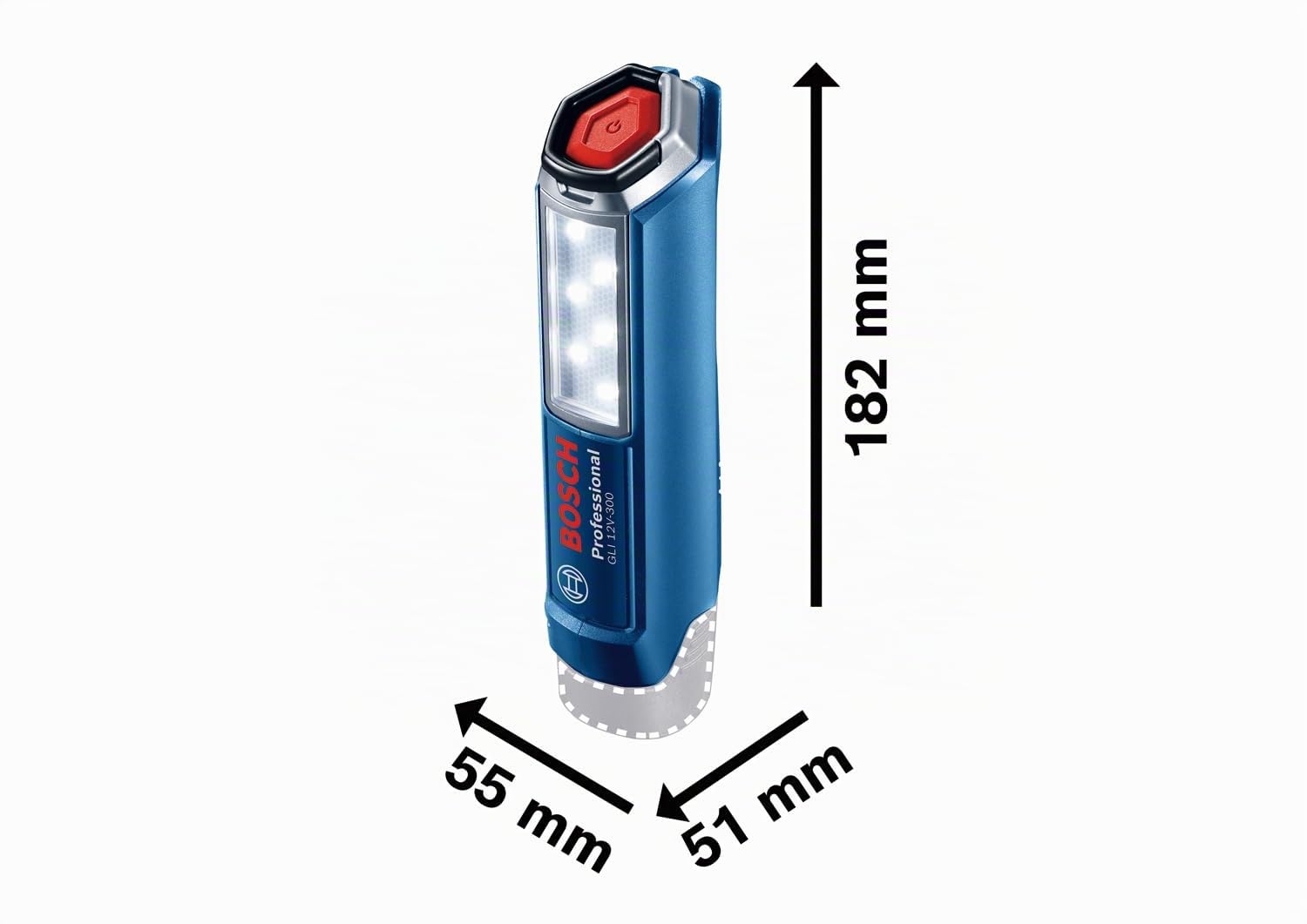 Bosch Professional 12V System Luce a LED a batteria GLI 12V-300 (300 Lumen, batterie e caricabatteria non inclusi, confezione in cartone)