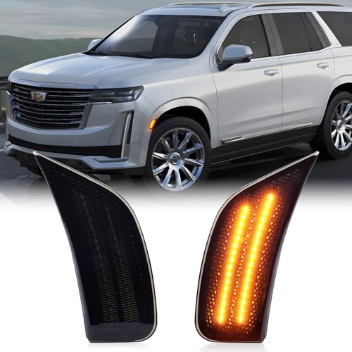POPMOTORZ Front LED Side Marker Lights Compatible With 2021-2024 Chevy Tahoe/Yukon/Suburban/Cadillac Escalade Front Fender LED Side Marker Lamps Bumper Lights Smoked Lens Amber LED 2 Pack