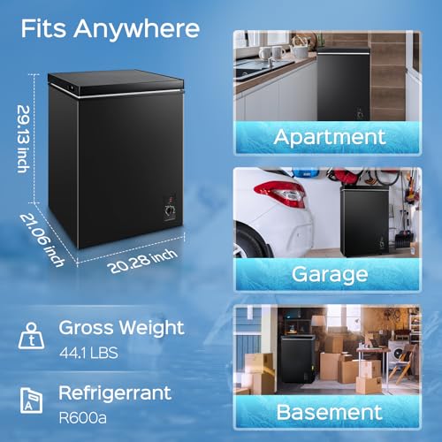 Image of Anypro Chest Freezer 5.0 Cu.Ft, FreeStanding Top Door Compact Small Deep Mini Freezer with Removable Baskets, 7 Adjustable Temperatures for Garage Dorm Apartment RV Kitchen Business, Black