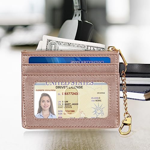 Image of SEAVILIA Card Holder Keychain Wallet for Women with ID Window RFID Coin Purse Bee Gifts Slim Minimalist Small Wallet
