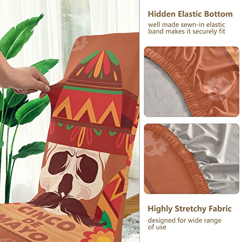 Cinco De Mayo Mexican Skull Dining Chair Covers Set Of 4 Stretch Chair Cover Removable Chair Slipcover Washable Dining Chair Seat Cover For Dining Room Ceremony Wedding Party Hotel #TOP3
