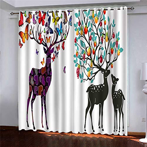 Draperies occultantes et isolantes motif cerf 132x225 cm pour décoration de chambre