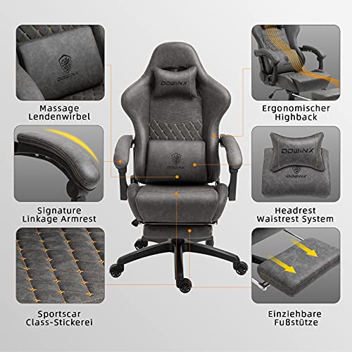 Dowinx verstelbare gaming chair PC-bureaustoel met voetsteun, game stoel met massage-lendensteun, ergonomische PU… - Image 4