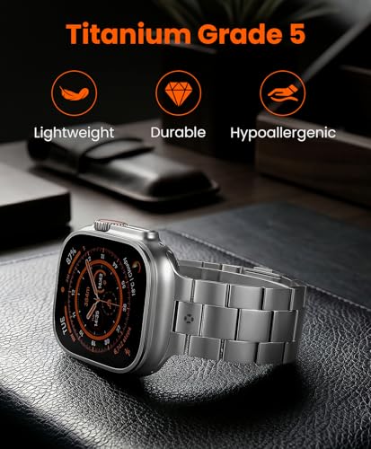 Image of Titanium Watch Band for Apple Watch Ultra 3 /2 /1 49mm & Series 11 /10 46mm, Grade 5 Titanium Apple Watch Band with Anti-Scratch DLC Coating, 22mm Premium Business Metal Strap for Men - CRNS03