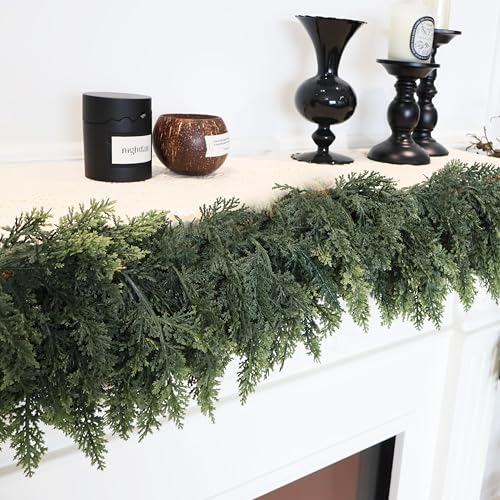 Artificial Cedar Garland for Christmas Decoration - Realistic Winter Greenery Garland for Mantel, Fireplace, Table, Door, Holiday Indoor Outdoor Decor 5FT