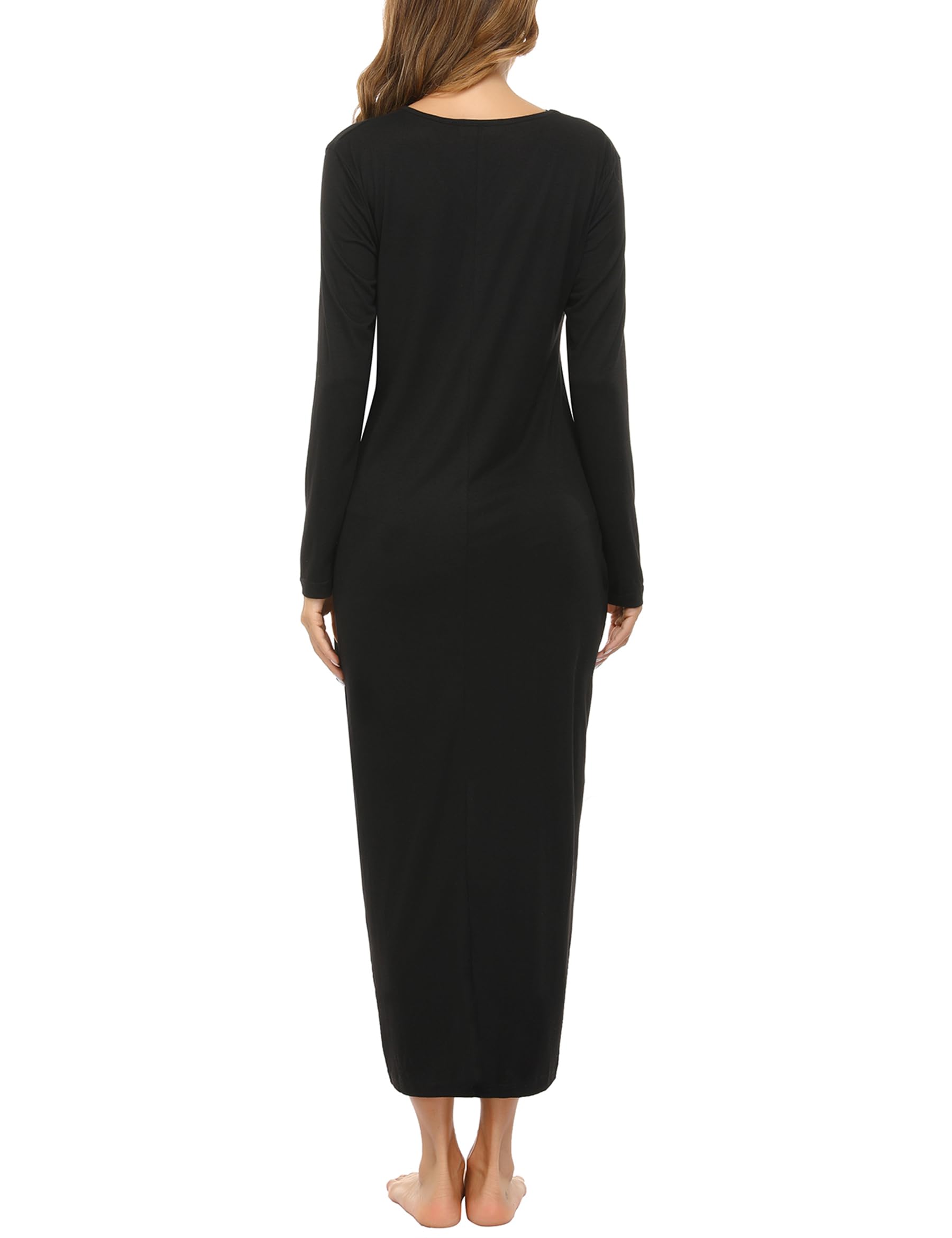 Sykooria Camicia da Notte Manica Lunga Donna a V Camice da Notte in Cotone Lungo Camicia da Notte Invernale con Tasche,Pigiama Comodo Ampio Tinta Unita Abbigliamentoda Casa S-3XL