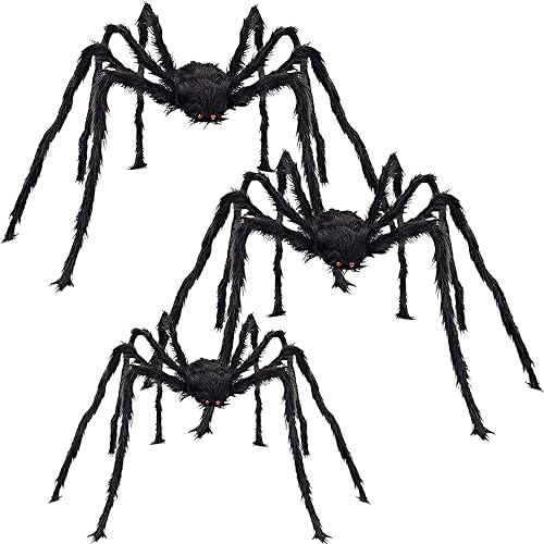 CHBOP 3 Pezzi Halloween Creepy Giant Spider Decor, 75cm Spaventoso Grande Ragno Realistico Peloso per Interni, Esterno, Finestra, Tetto, Albero, Cortile, Decorazione Festa in Costume (Nero)