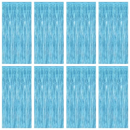 Image of 8 Pack Party Decorations, 3.28 FT x 7.05 FT Party Streamer, Metallic Sky Blue Tinsel Backdrop Fringe Curtains Party Decorations, Light Blue Birthday Backdrop Photo Booth Props