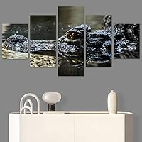 SIGNWIN 5 Panel Canvas Wall Art Alligators Closeup Dramatic Expressionism Hallway Minimalist Multicolor for Home Decorations Ready to Hang - 60