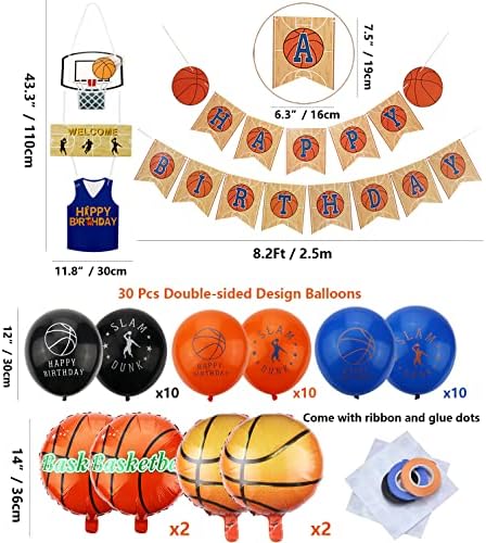 Basketball Party Supplies HAPPY BIRTHDAY Basketball Banner, Welcome Hanging Decor and 34 Pcs Basketball Themed Balloons for kids, Boys and Basketball Fans Birthday Party