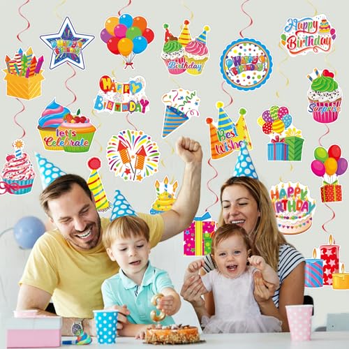 Image of 40Pcs Birthday Hanging Swirl Decorations, Colorful Cupcake Balloons Hat Sign Swirl Decor Happy Birthday Hanging Ornaments for Boy Girl Kid Party Supplies