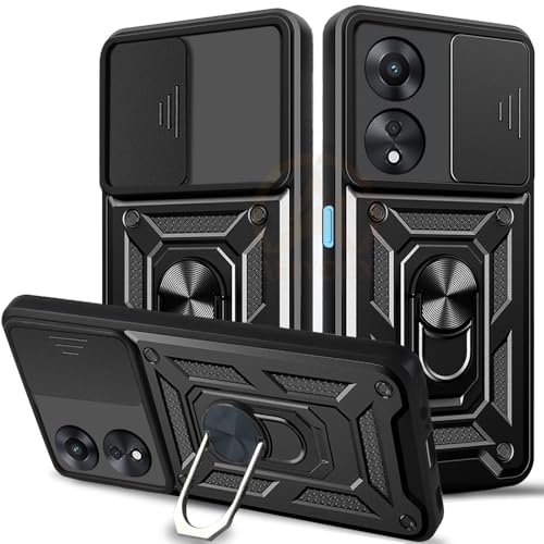 Image of Armor Bumper Back Cover Case for Oppo A78 5G Rotating Camera Cover, Ring Holder & Kickstand | Heavy Duty & 360 Degree Protection Oppo A78 5G Back Cover (Black)