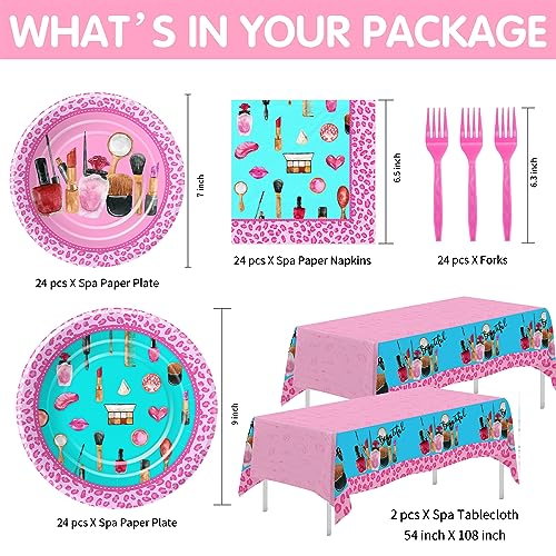 HIPVVILD Spa Party Decorations Tableware For Girls, Spa Day Makeup Birthday Party Supplies, Paper Plate, Napkin, Tablecloth, Disposable Fork | Serves 24 by HIPVVILD - Image 2
