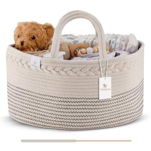 Image of Baby Diaper Caddy Organizer | Changing Table Organizer for Wipes | Cotton Rope XL Caddy for Changing Table | Newborn Essentials Must Haves for Parents - Winter Sand