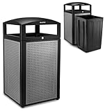 Alpine 40-Gallon Outdoor Commercial Trash Can with Locking Lid – Heavy-Duty Weather-Resistant Metal Garbage Bin with Removable Liner for Parks, Restaurants & Public Spaces