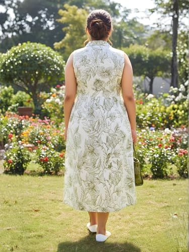 Image of Indietoga Women Plus Size Floral Print Cotton Midi A-line Dress (XL to 7XL)
