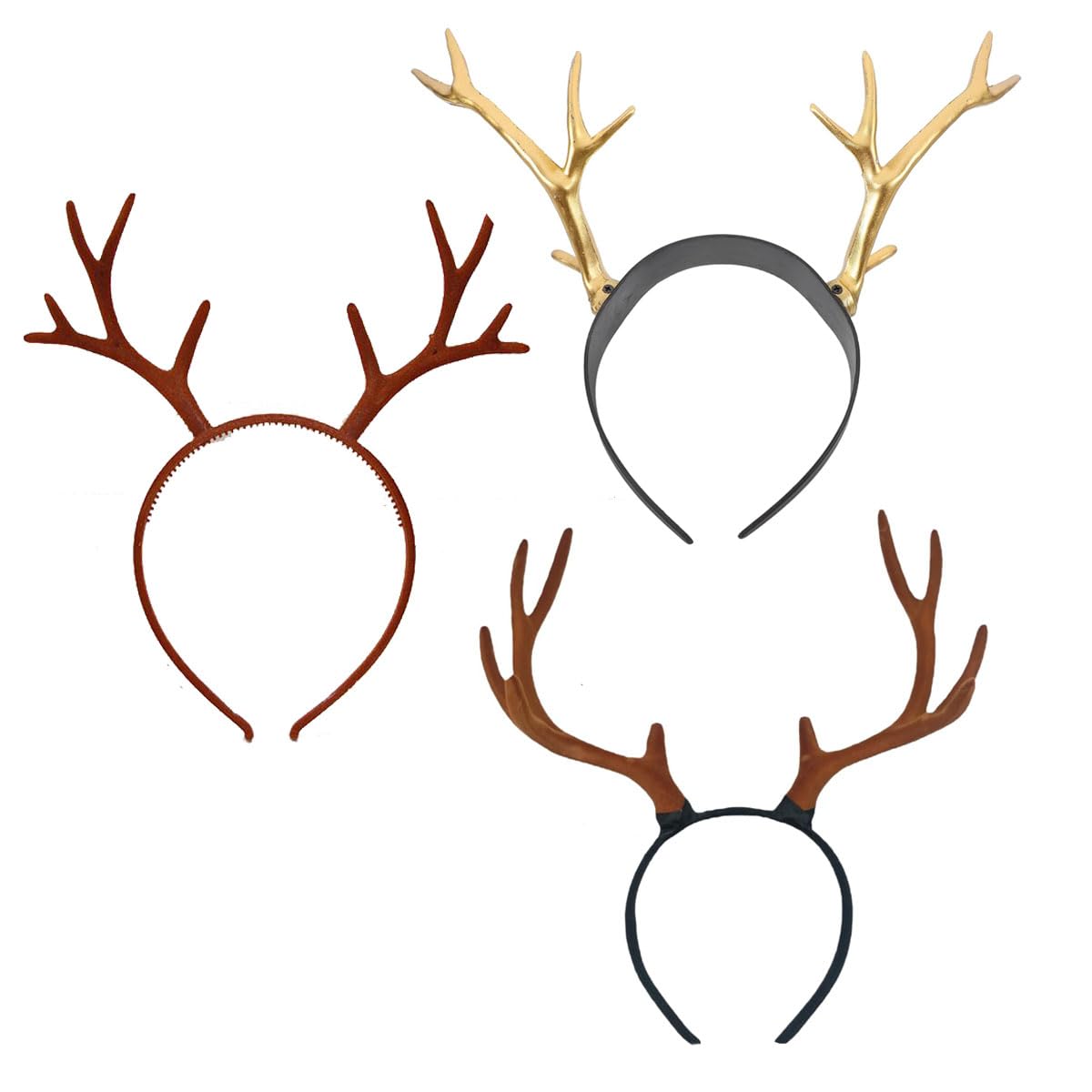 ZSNICEYH 3 pcs Christmas Reindeer Headbands Deer Party Costume, Gold and Brown Reindeer Antlers Headband