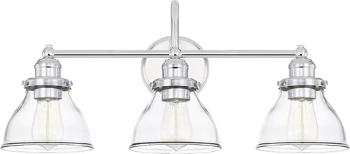 Capital Lighting 8303CH-461 Baxter - Soporte de pared para tocador de baño de vidrio transparente, 3 luces, 300 vatios totales, 11 pulgadas de alto