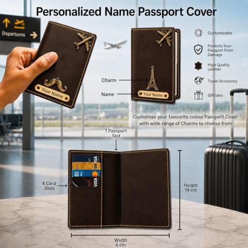 Image of Customized Wallet Combo Gift Set for Men | Faux Leather Wallet, Passport Cover & Keychain with Name & Charm | Personalized Gift for Birthday, Rakhi & Anniversary (Brown wkps)