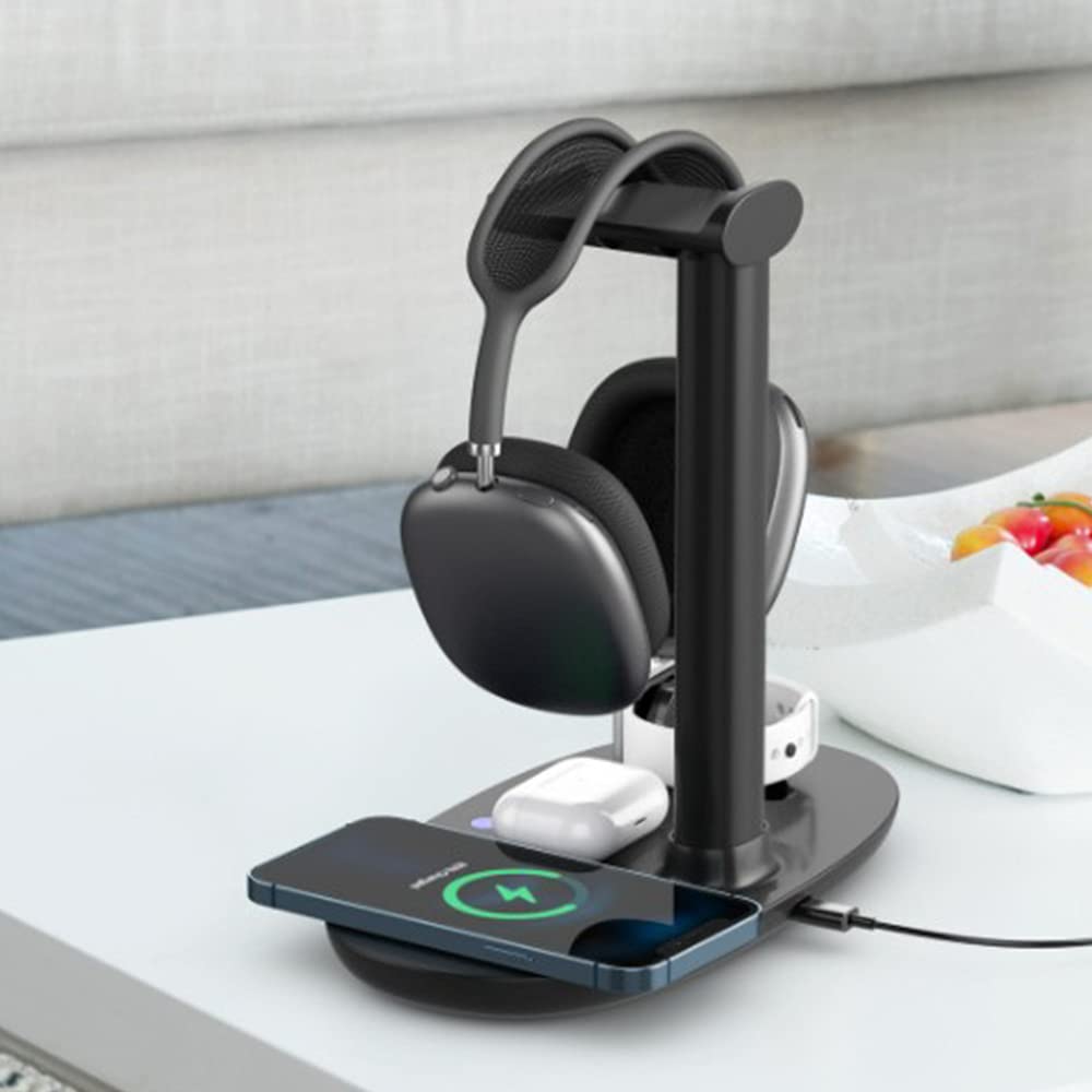 Vklopdsh pour /12 Pro Chargeur 4 en 1 Support de Casque à de Charge pour Watch/ (Noir)