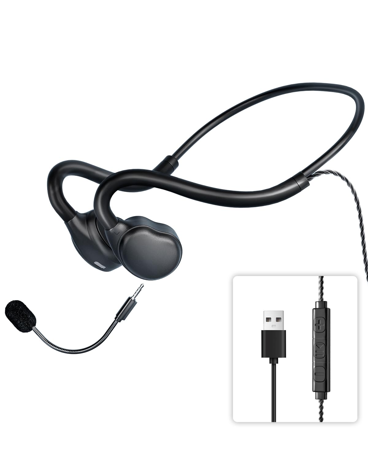 Amazon.co.jp: QOEKUEYオープンイヤーヘッドホン 有線ヘッドホン