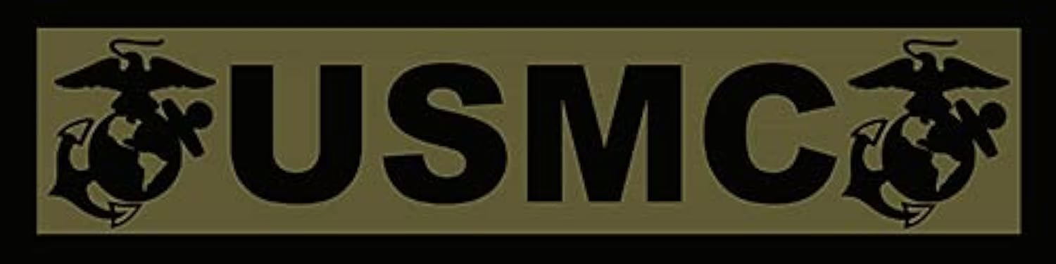 Green USMC Tab Shaped Sticker (USMC Vinyl Decal (1.5 x 6 inch) Officially Licensed by The U.S. Marine Corps