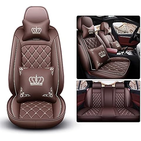 Aotiyer Full Set Car Seat Covers, Crown PU Leather Car Seat Cover Full Surround, Comfortable Automotive Vehicle Cushion Cover Fit for Most 5 Seats Cars/SUV/Truck/Vans (Coffee) Cover