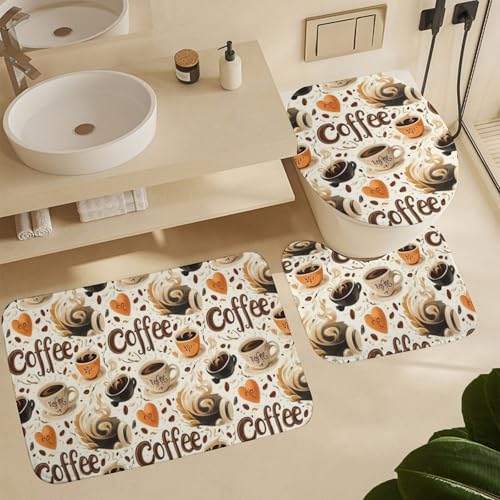 Juego textil de baño para evitar salpicaduras y decorar con cortina café y alfombras 7