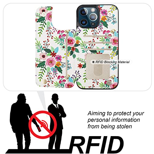 Image of HAOPINSH for iPhone 13 Pro Max Wallet Case with Card Holder, Colorful Florals Pattern Back Folio Flip PU Leather Kickstand Card Slots Case, Double Magnetic Clasp Durable Shockproof Cover 6.7 inch