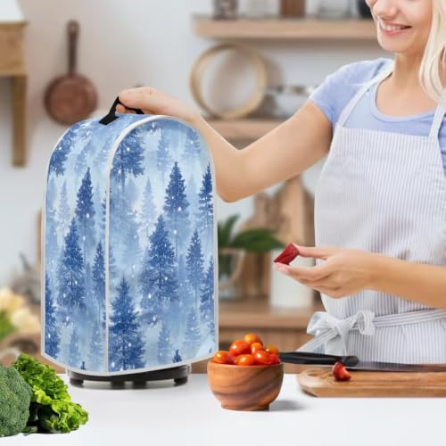 Image of Blue Trees Blender Dust Cover, Anti Fingerprint Polyester Stand Mixer or Coffee Maker Appliance Protector, Christmas Decor Stain Resistant Blender Cover for Kitchen Appliance