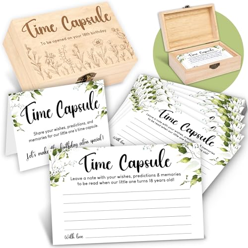 Woodamore Baby Time Capsule Box 1st Birthday Party Activities - 50 Pcs Advice And Wishes For Time Capsule Cards, First Birthday Guest Book Baby Shower Games Ideas