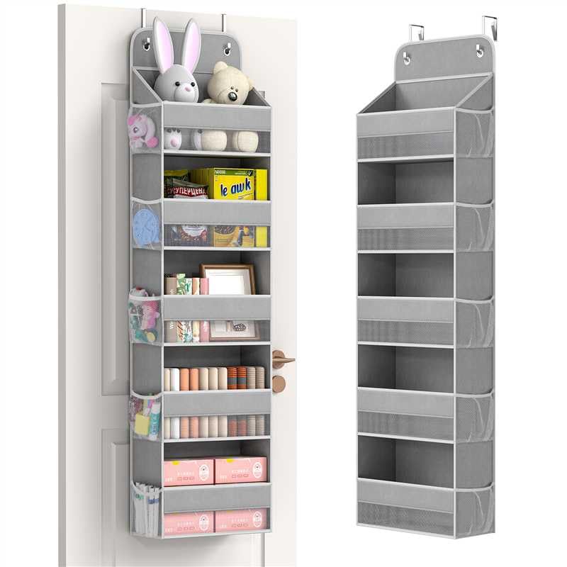 Image of LAMU 5-Tier Over The Door Organizer Hanging, Swing - Proof Closet Behind Door Storage for Baby Clothes, Back of Door Organizers for Bedroom, Nursery and Bathroom, Grey, 1 Pack