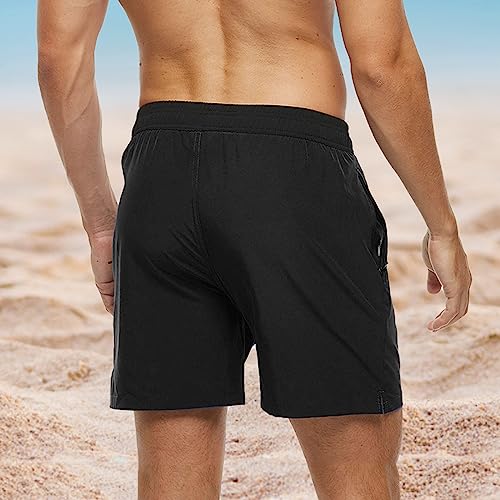 Arcweg Badehose für Herren mit Kompression Liner 2 in 1 Atmungsaktiv Badeshorts Männer Elastisch Trainingsshorts Verstellbar Tunnelzug mit Reißverschlusstaschen Schwarz XL (EU) 3