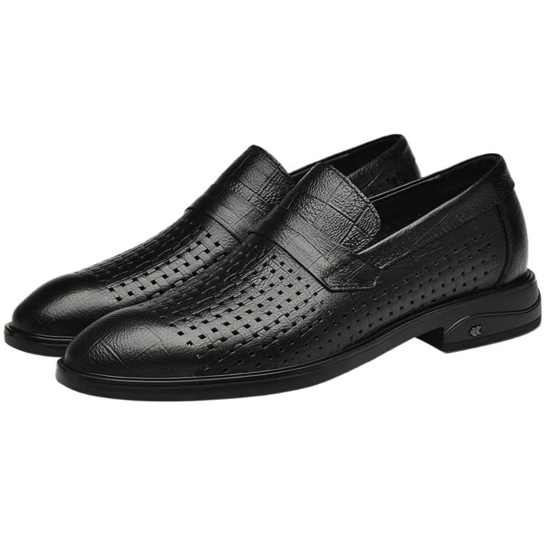 Men Breathable Hollow Oxford Dress Shoes Slip On Formal Tuxedo Casual Anti Slip Low Top Prom Comfortable(6.5) Black2