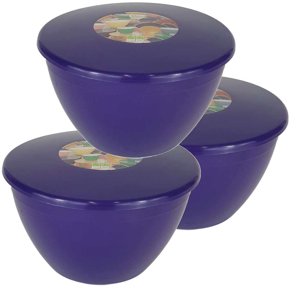 Just Pudding Basins Basin and Lid Pack of 3 Plastic Large Sized Purple Food Safe Steaming Bowls (3 Pint Large)