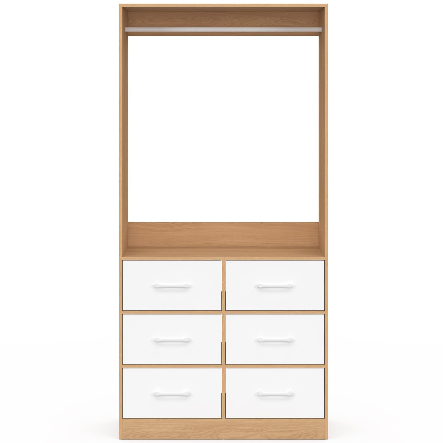 IDMarket - Dressing penderie L. 80 cm UPPAH avec 6 tiroirs bois façon hêtre et blanc