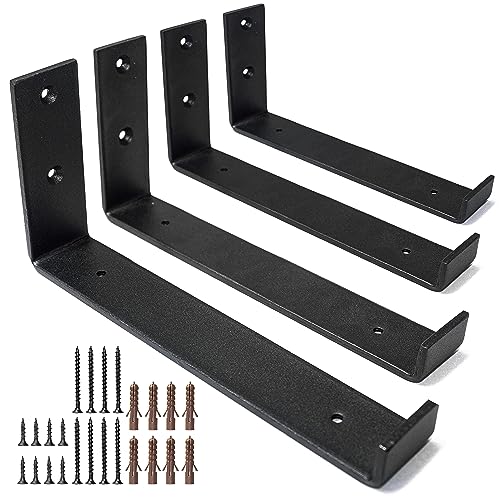 Top Notch Home and Living Heavy Duty Metal Shelf Brackets, Black, Pack of 4 Up Brackets