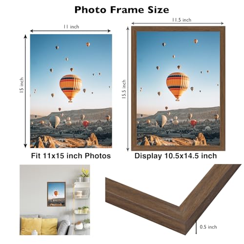 Image of JCJMY 11x15 Picture Frame Brown for Wall Hanging, Wall Mounting Horizontally or Vertically, 11 x 15 Wall Gallery Poster Photo Frame with Shatter Resistant Plexiglass, Brown