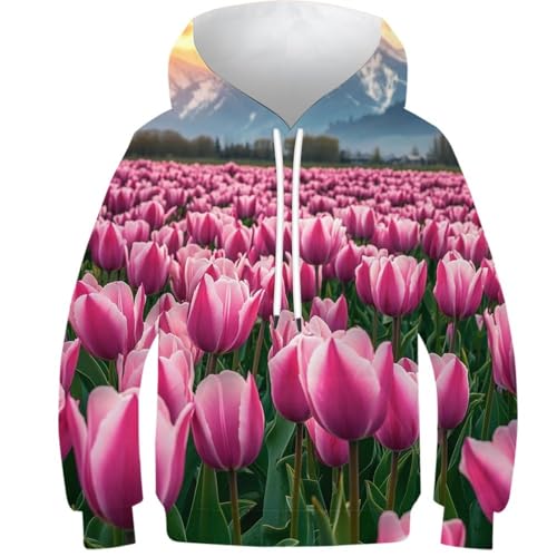Sweat-shirt à capuche enfant finitions de style 3D imprimé paysage floral pour fille et garçon