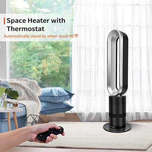 32 inch Space Heater Bladeless Tower Fan, Heater & Fan Combo, 9H Timer 10 Speeds with Remote Control, Air Circulator Fan for Home